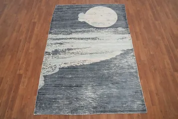 Moonlit Serenity Abstract Rug 4x7 with Stunning Evening Landscape