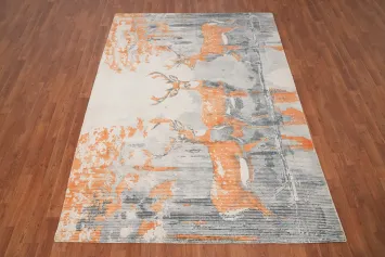 Elegant Deer Illustration Modern Area Rug 5x8 with Autumn Tones and Texture