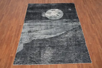 Moonlit Beach Scene Abstract Area Rug 6x8 Perfect for Coastal Rooms