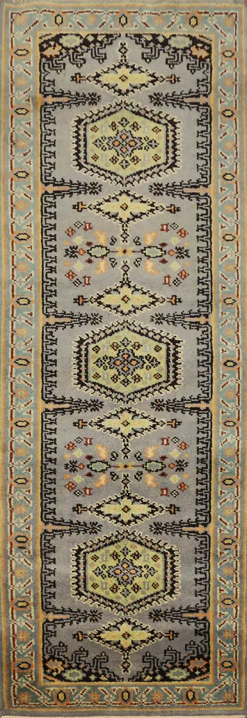 Gray Wool Viss Handmade Runner Rug 3x8
