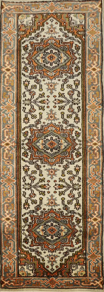 Geometric Heriz Serapi Indian Runner Rug 3x8