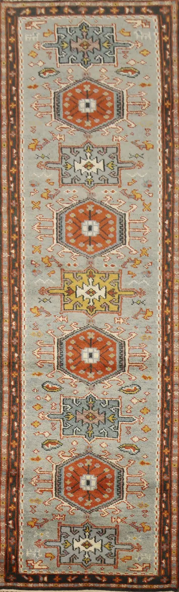 Geometric Kazak Oriental Runner Rug 3x10