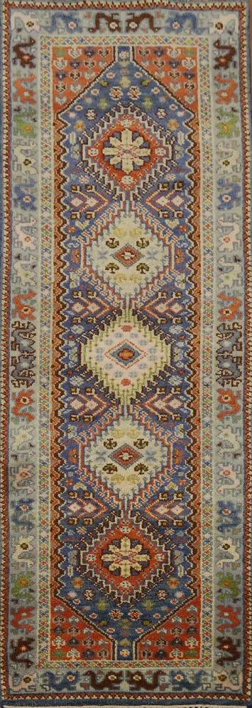 Geometric Kazak Indian Runner Rug 3x8