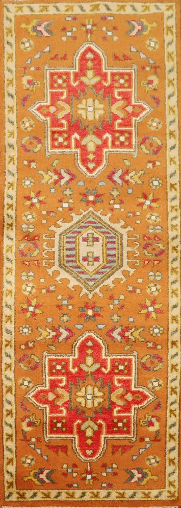 Geometric Kazak Oriental Runner Rug 3x8