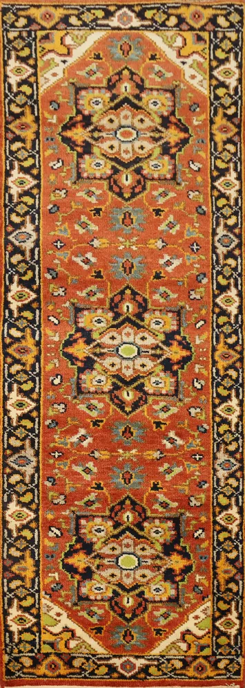 Orange Wool Heriz Serapi Oriental Runner Rug 3x8