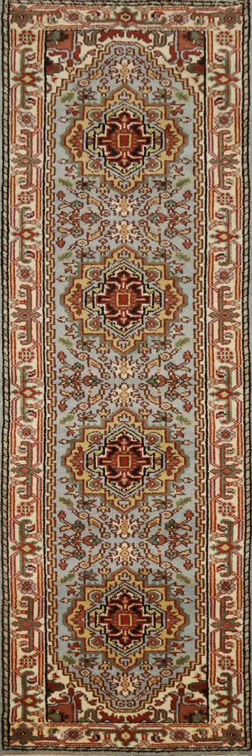 Light Blue Heriz Serapi Oriental Runner Rug 3x10
