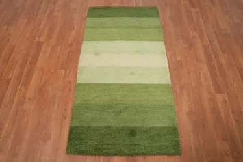 Green Gabbeh Oriental Runner Rug 2x5