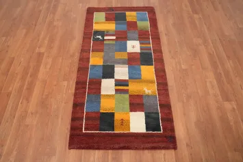 Checkered Gabbeh Oriental Runner Rug 2x5