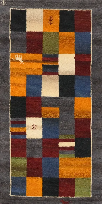 Checkered Wool Gabbeh Oriental Runner Rug 2x5