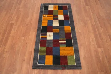 Checkered Wool Gabbeh Oriental Runner Rug 2x5