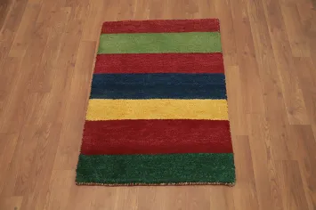 Vibrant Multicolor Striped Gabbeh Rug 2x3 for Modern Living Spaces