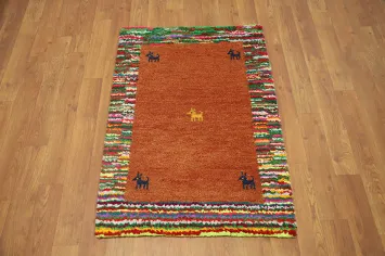 Orange Wool Gabbeh Oriental Rug 2x3