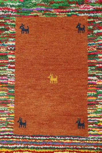 Orange Wool Gabbeh Oriental Rug 2x3