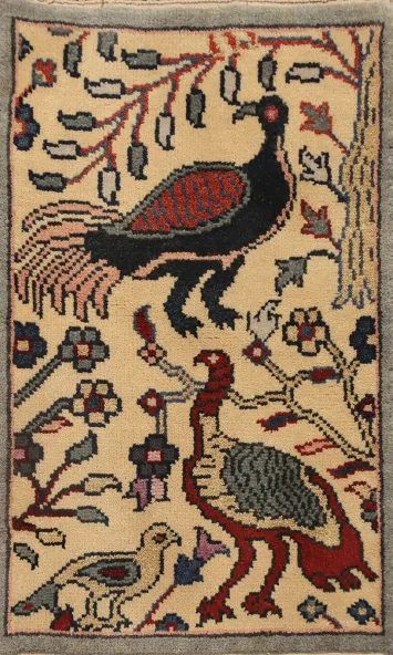 Animals Design Wool Ziegler Handmade Accent Rug 2x3