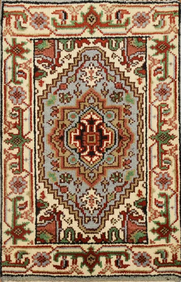 Light Blue Heriz Serapi Handmade Wool Rug 2x3
