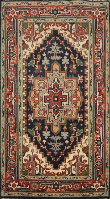 Navy Blue Heriz Serapi Handmade Wool Rug 3x5