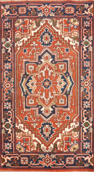 Orange Heriz Serapi Handmade Wool Rug 3x5