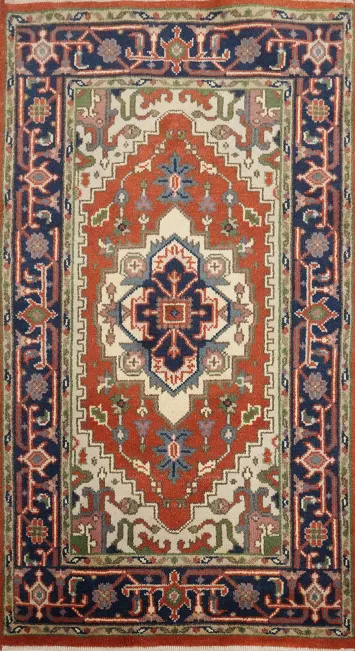 Orange Wool Medallion Heriz Serapi Handmade Rug 3x5
