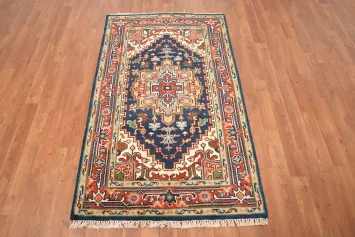 Blue Geometric Heriz Serapi Handmade Rug 3x5