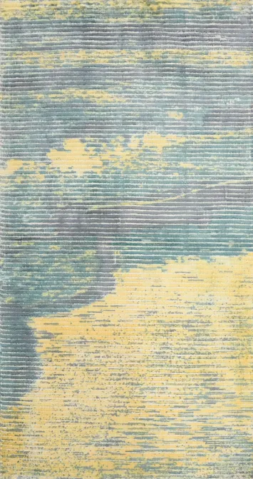 Coastal Serenity Abstract Rug 2x4 with Soft Blue and Yellow Tones