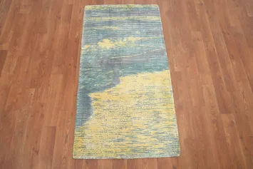 Coastal Serenity Abstract Rug 2x4 with Soft Blue and Yellow Tones