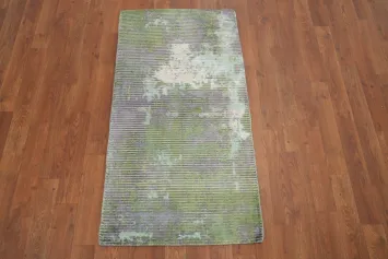 Modern Green and Violet Distressed Look Abstract Rug 2x4