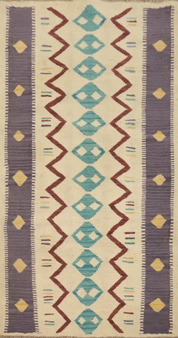 Vibrant Geometric Pattern Kilim Rug 3x5 with Bold Zigzag Accents