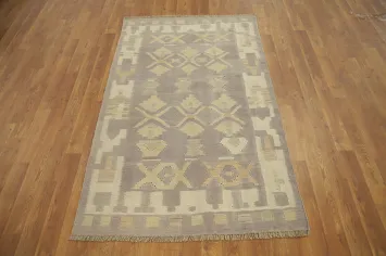 Neutral Toned Wool Kilim Rug 3x5 with Geometric Accents