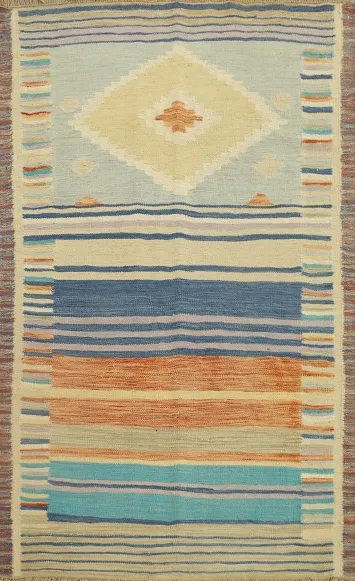 Colorful Handwoven Decor Kilim Rug 3x5 with Bold Design Patterns
