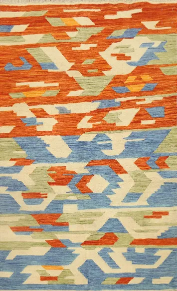 Modern Art-Influenced Kilim Rug 3x5 with Dynamic Color Palette