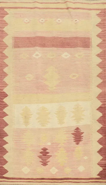 Subtle Earth Tones Geometric Patterned Wool Kilim Rug 3x5