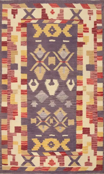 Vegetable Dye Geometric Kilim Handwoven Rug 4x6