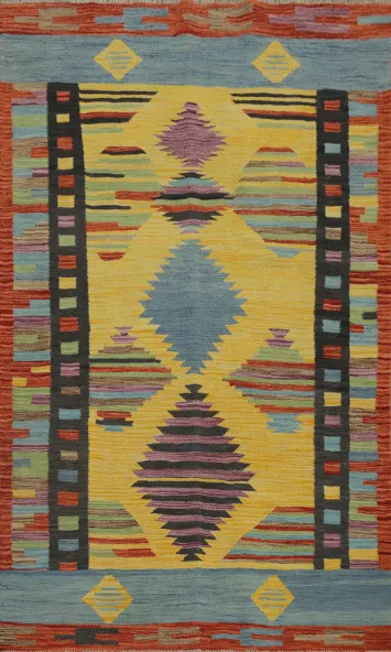 Vegetable Dye Geometric Kilim Handwoven Rug 4x6
