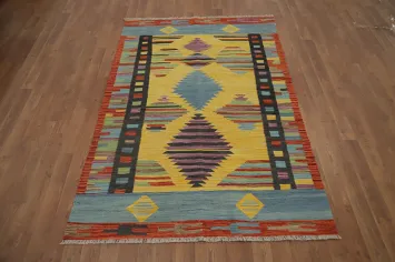 Vegetable Dye Geometric Kilim Handwoven Rug 4x6