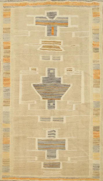 Vegetable Dye Geometric Kilim Flat Weave Rug 4x6