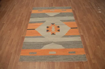 Vegetable Dye Geometric Kilim Flat Weave Rug 4x6