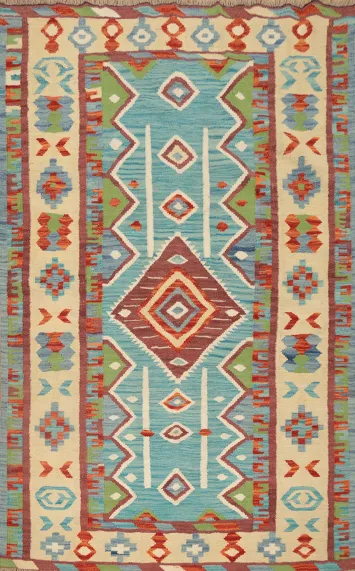 Vegetable Dye Geometric Kilim Flat Weave Rug 4x6