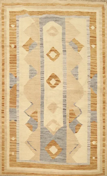Vegetable Dye Geometric Kilim Flat Weave Rug 4x6