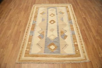 Vegetable Dye Geometric Kilim Flat Weave Rug 4x6