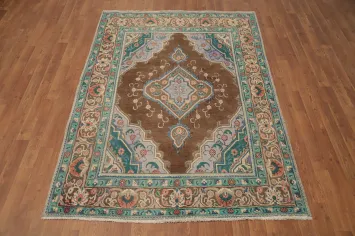Traditional Brown Wool Tabriz Persian Rug 5x7