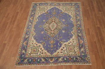 Light Purple Vintage Wool Tabriz Persian Rug 5x6