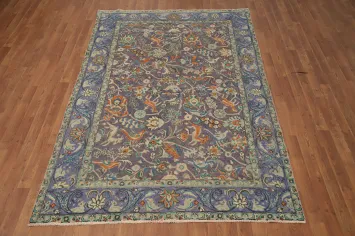 Purple Animals Wool Tabriz Persian Area Rug 5x8