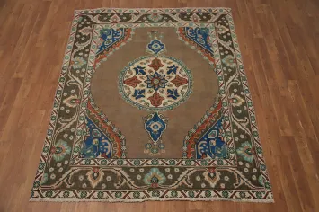 Brown Geometric Tabriz Persian Rug 5x6