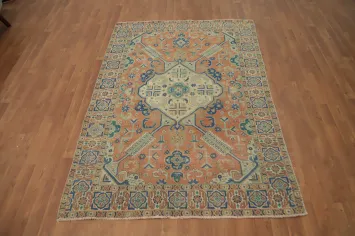 Orange Wool Geometric Tabriz Persian Rug 5x7