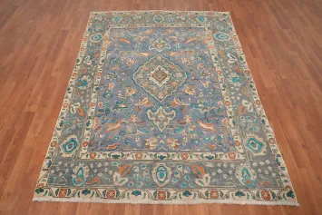 Traditional Blue Floral Tabriz Persian Rug 5x6