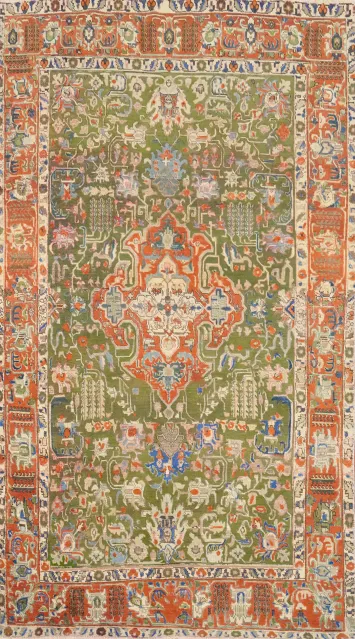 Green Geometric Tabriz Persian Area Rug 5x9