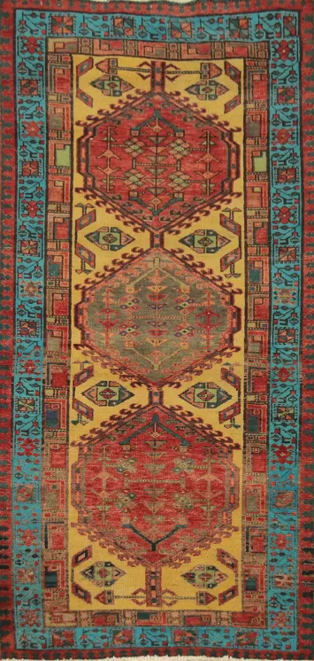 Vintage Geometric Ardebil Persian Runner Rug 3x7