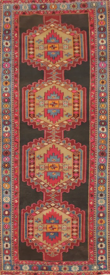 Handmade Wool Ardebil Persian Runner Rug 4x10