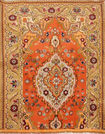 Orange Wool Medallion Tabriz Persian Rug 3x3