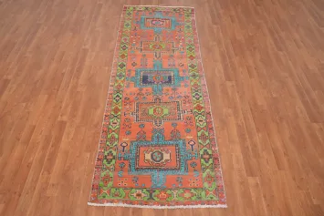 Vintage Geometric Heriz Persian Runner Rug 3x9